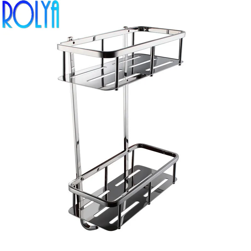 

ROLYA Black&Chrome Bathroom Corner 2-Tier Rectangular Tub and Shower Caddy Basket Storage