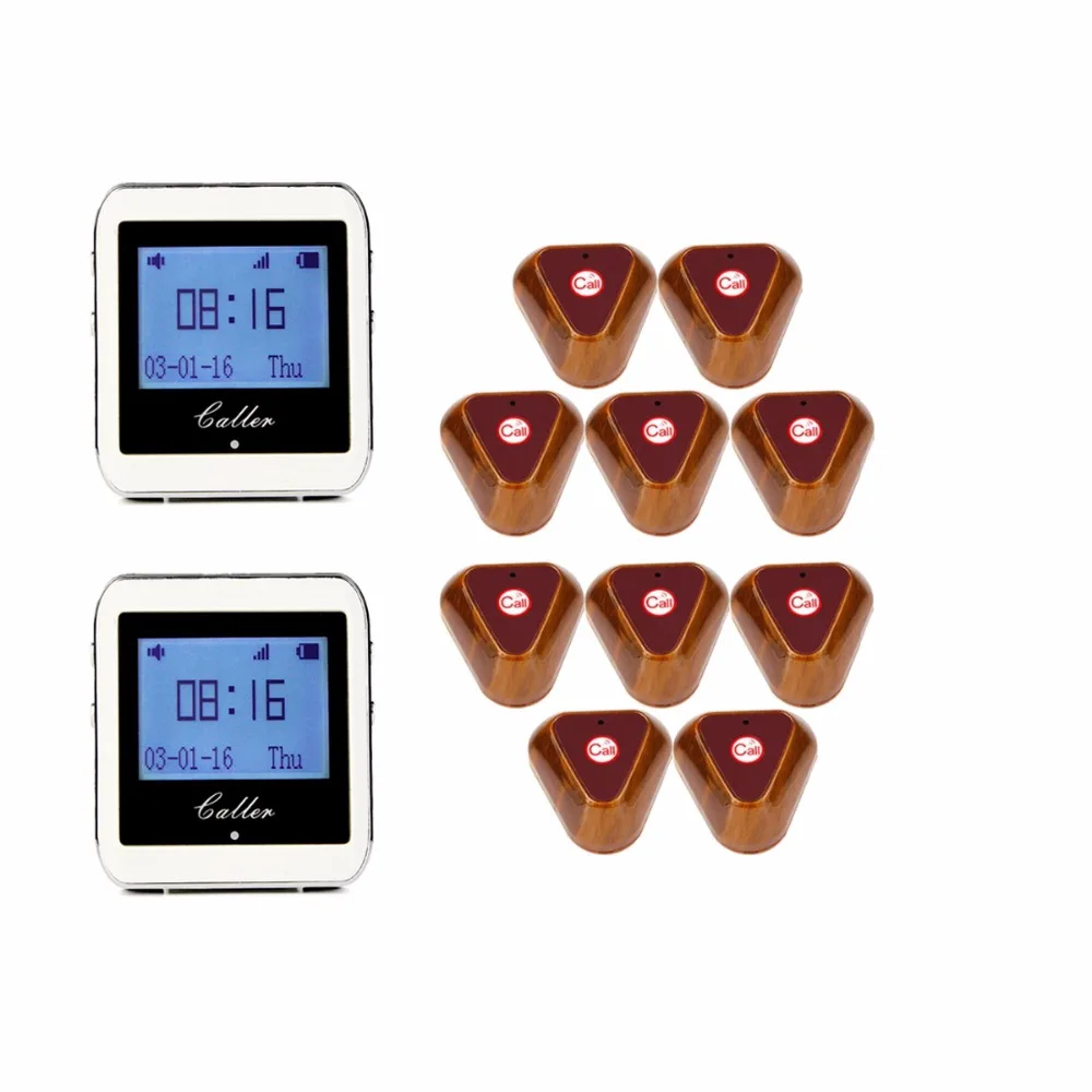 

Wireless Restaurant Coaster Pager 2 Watch Calling +10 pcs Button Receiver Pager System for Hospital Waiter 433MHz F3288B