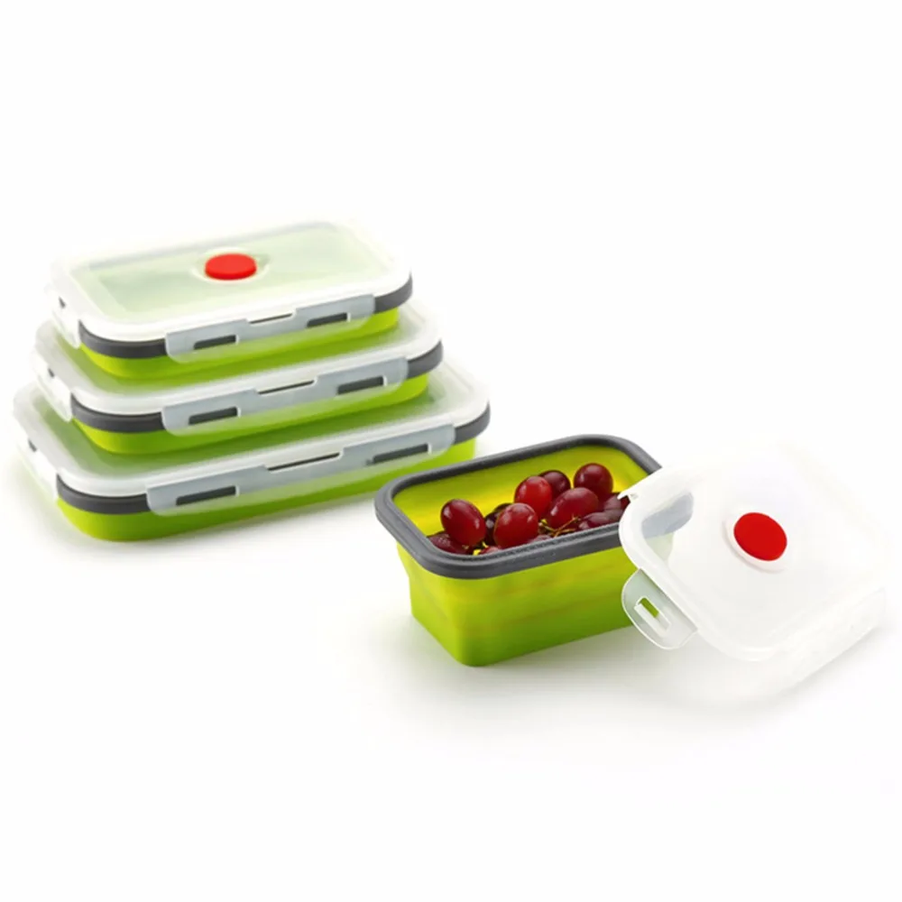 

4 Sizes Portable Silicone Lunch Box Foldable Microwave Lunchbox Food Fruit Storage Container Folding Bowl Bento For Kids Adults