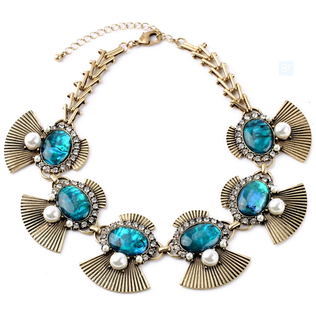 

Trendy New Design Women Party Exaggerate Accessories Fashion Luxury Choker Blue Gem Collar Statement Necklaces Charm Jewelry