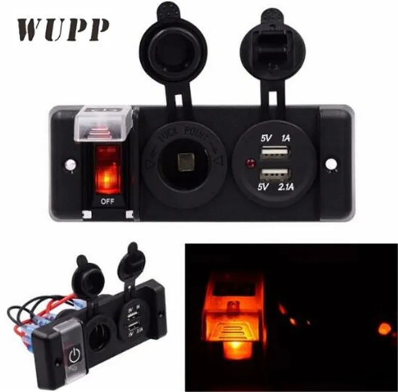 

WUPP 1Pcs Switch Panel Dual USB Charger Cigarette Lighter Voltmeter Circuit Breaker Car Boat Round Rocker ON/OFF SPST Switch