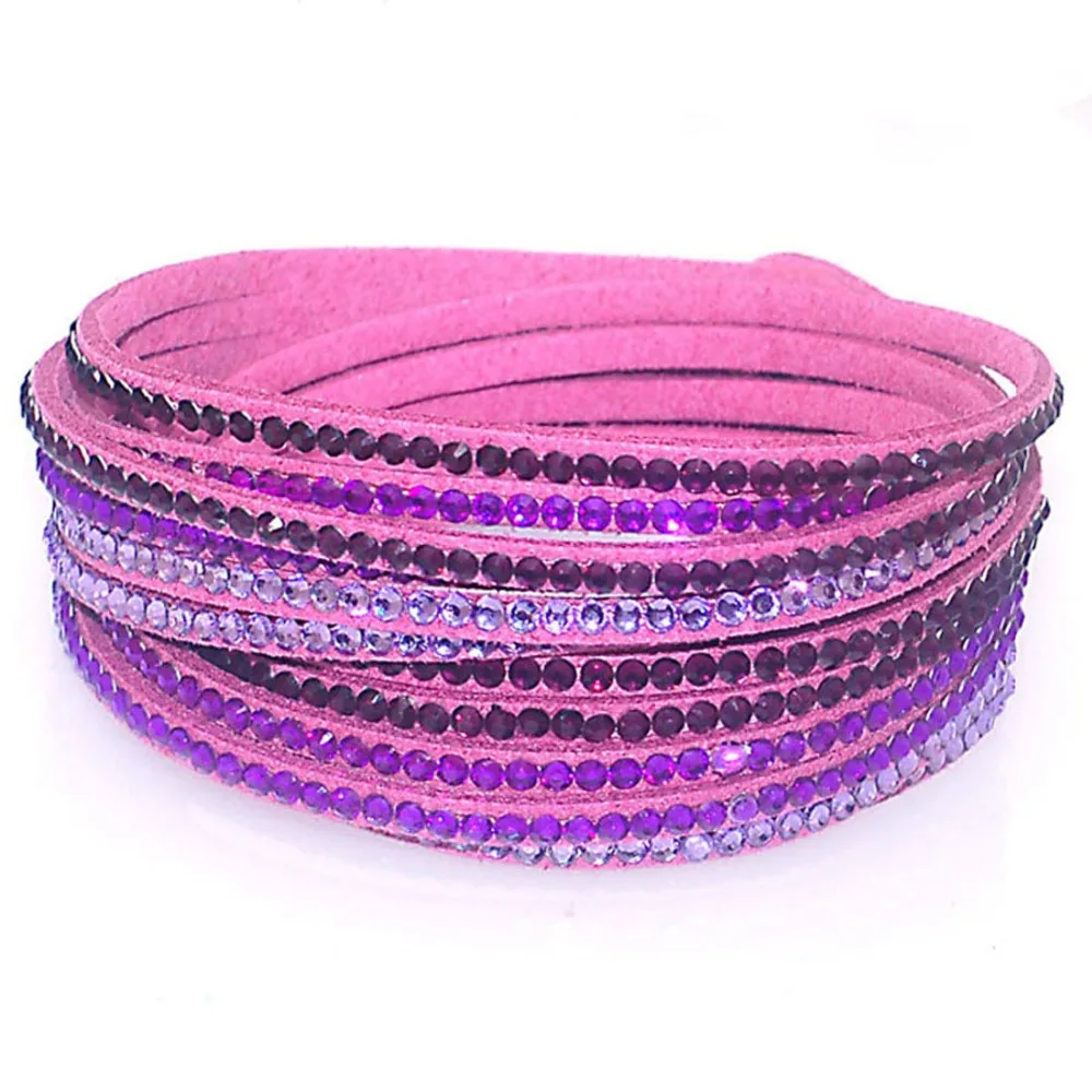Многослойный кожаный браслет с двойной обмоткой кристаллами|leather bangle|bangles for