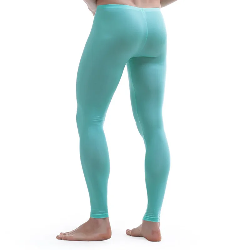 Sexy Men See-through Pants silky Tights Milk Fiber Leggings Trousers Long Johns Underwear U Convex Pocket Mens Wrestling Singlet