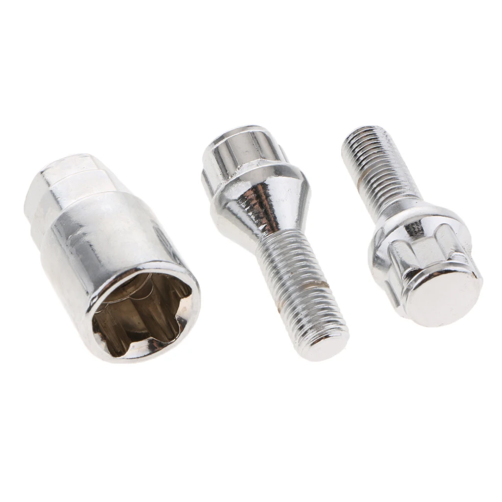 4 pieces M12X1.5 WHEEL LOCK Bolts Anti Theft Security + 1 KEY For Toyota, for Mitsubishi,