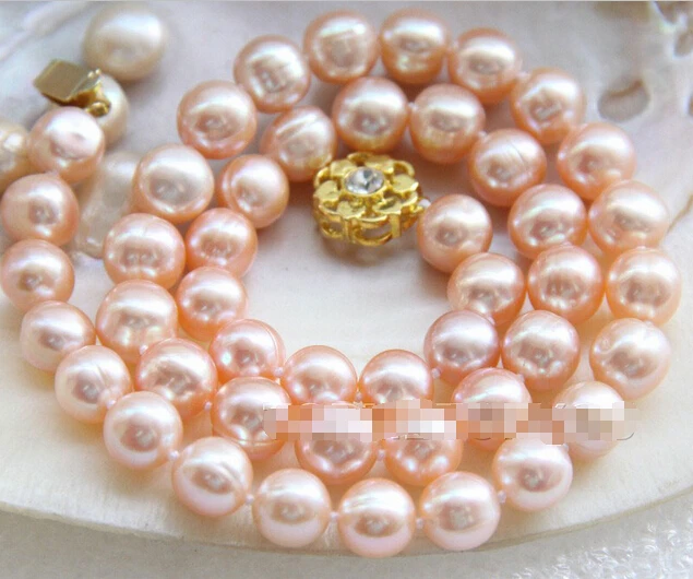 

Free shipping >>>>>>Charming!! Natural 10mm pink freshwater pearls necklace E2164