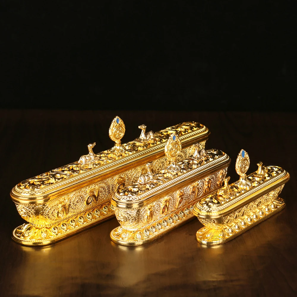 Golden Tibet Incense Burner Alloy Flower Carving Incense Burner Joss