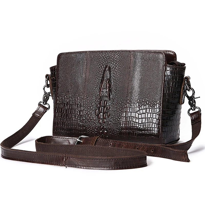 Cera de Óleo do Couro para Mulheres Sling Mensageiro Bolsas Ombro Padrão Crocodilo Senhoras Maleta Couro Genuíno Corpo Cruz Bolsa Negócios