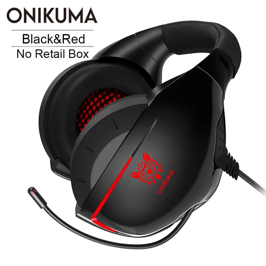 ONIKUMA K7 PS4 игровая гарнитура PC стерео бас наушники шлем с микрофоном для мобильного телефона Xbox One планшет - Цвет: Red No Retail Box