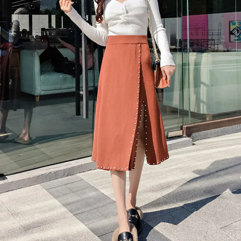 Aliexpress.com : Buy Rivet Vintage Long Skirt Korean Fashion 2018 ...