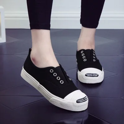 

Spring and summer canvas shoes Korean version of the wild flat with shallow mouth student shoes ins open smile a foot small whit