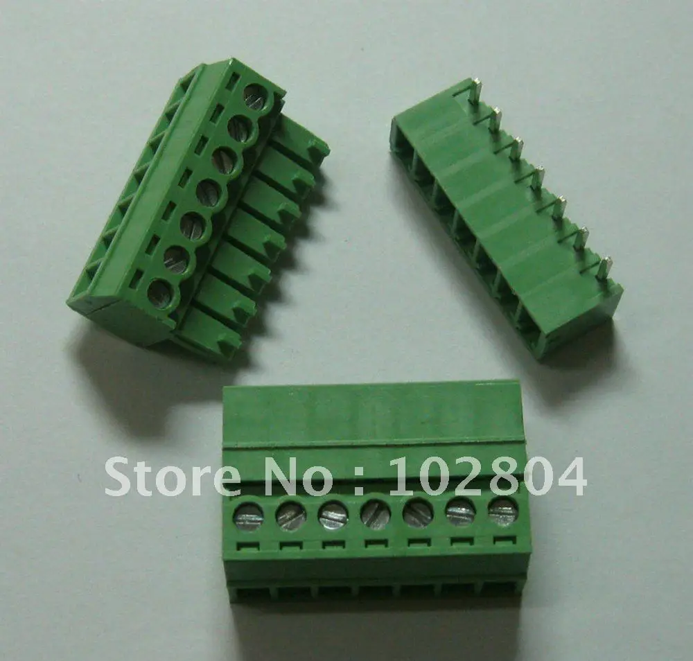 

50 pcs Screw Terminal Block Connector Pitch 3.81mm Angle 7 pin/way Green Color Pluggable Type with angle pin