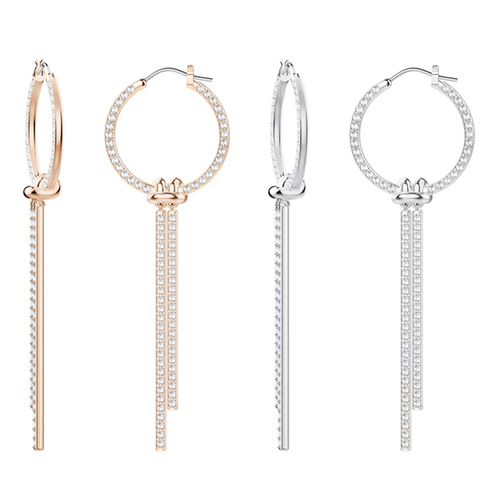 

Fanier New Big Circle Piercing Earrings, Rose Gold -plated And Platinum Crystal Clear Jewels For Women Present
