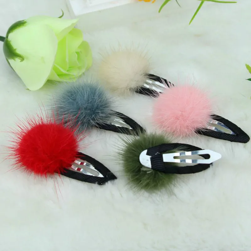 

100% Real Fur mink clip accessories new hairpin headdress children hair accessories hair little girls hair accessories pink