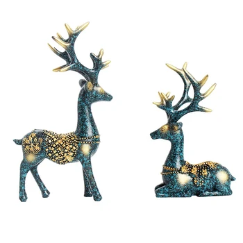 

2pcs Ornaments Couple Deer Shape Resin Artistic Beautiful Miniature Craft Figurine Decoration For Store Home Decoration Crafts