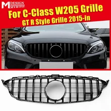 Для W205 GTR Стиль передняя решетка сетки для W205 C-Class C180 C200 C250 спортивные без Камера отверстие черный передний бампер решетка 2015 +