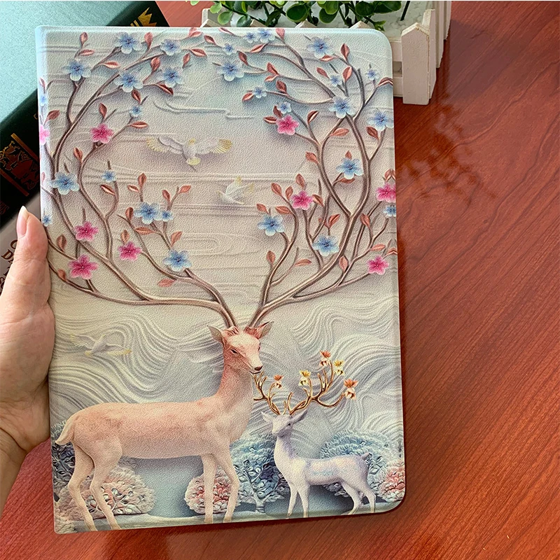 

Luxury Deer Cat Printing Tablet Case Stand for Apple iPad 2018 2017 9.7 inch Flip Protective Cover Smart Tablet Support Holder