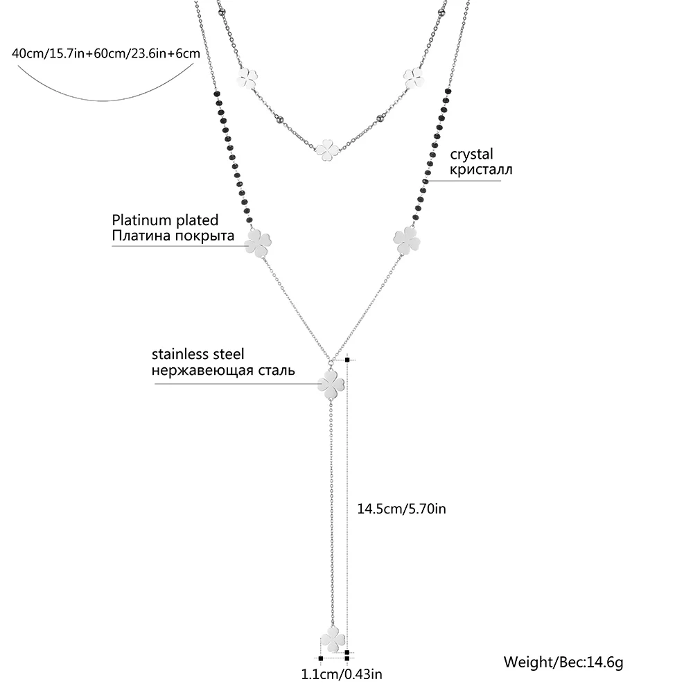 Нержавеющая сталь двойной слой Длинная цепочка ожерелье для женщин маленький четырехлистный клевер чокер длинное ожерелье вечерние трендовые ювелирные изделия