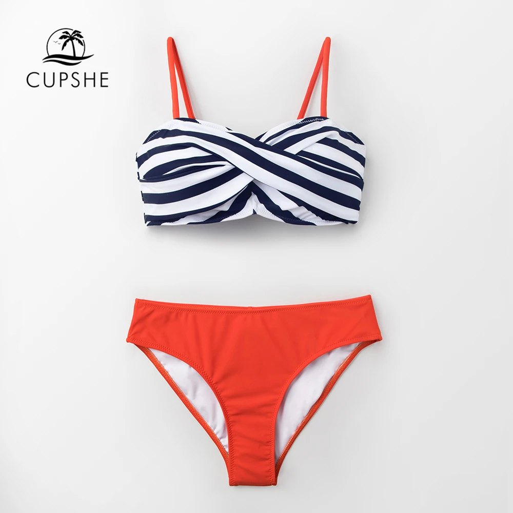 CUPSHE, комплекты бикини в черную полоску и мандарин, женские Купальники пуш-ап из двух частей,, пляжные купальники для девочек