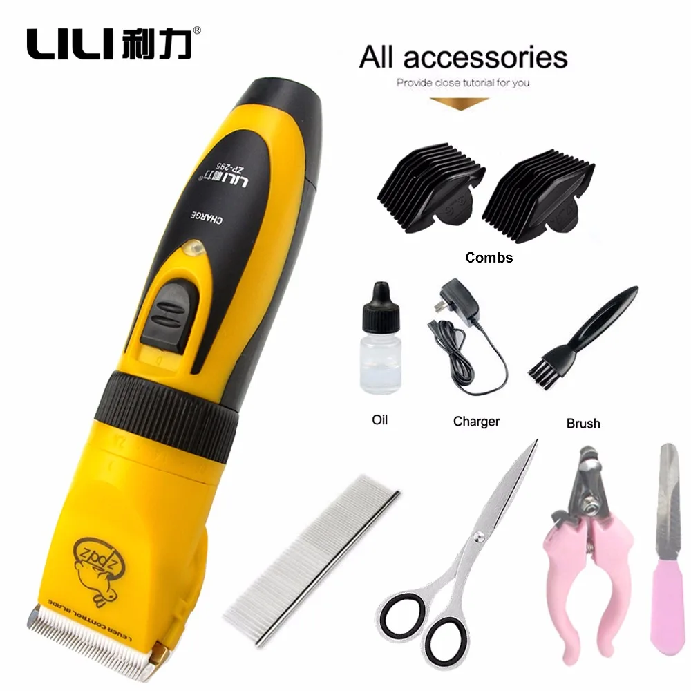 

LILI ZP295 Dog Hair Trimmer Rechargeable Electrical Pet Hair Clipper Grooming Shaver Set Pets Haircut Scissor Nail Accessories