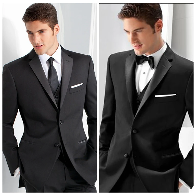 Skinny 2019 Elegant Men Groom Tuxedos Black Shawl Lapel