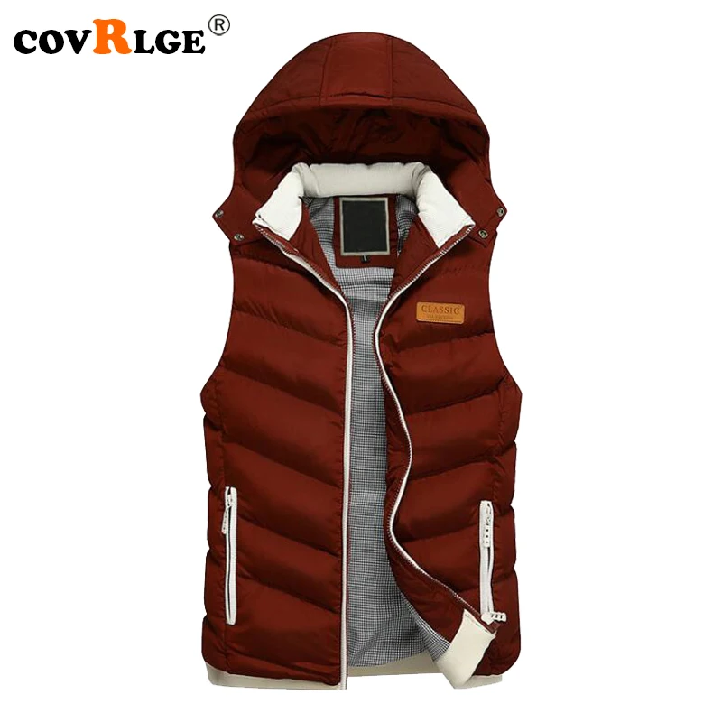 

Covrlge 2018 Winter Hooded Vest Men Fashion Sleeveless Jacket Solid Cotton Waistcoat with Zipper Casual Jackets Outerwear MWB010