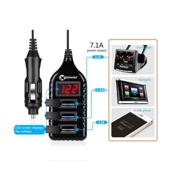 

3 USB Ports High Power Car Charger 2.1A+1.5A+2.1-3.5A Digital Car Battery Voltage Tester Monitor With red led display