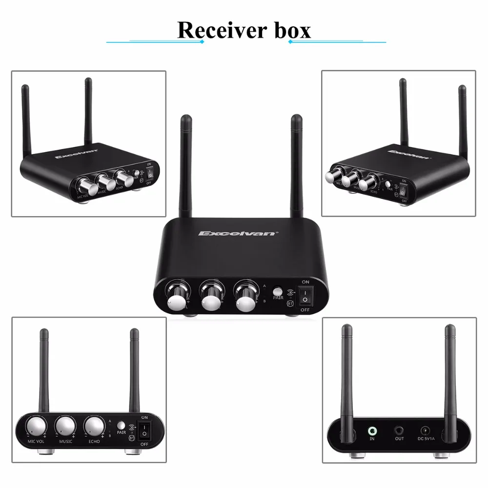 Excelvan K38 Dual Wireless Microphone with Receiver Box Various Frequency Music Player Singing KTV Microphone Home Entertainment