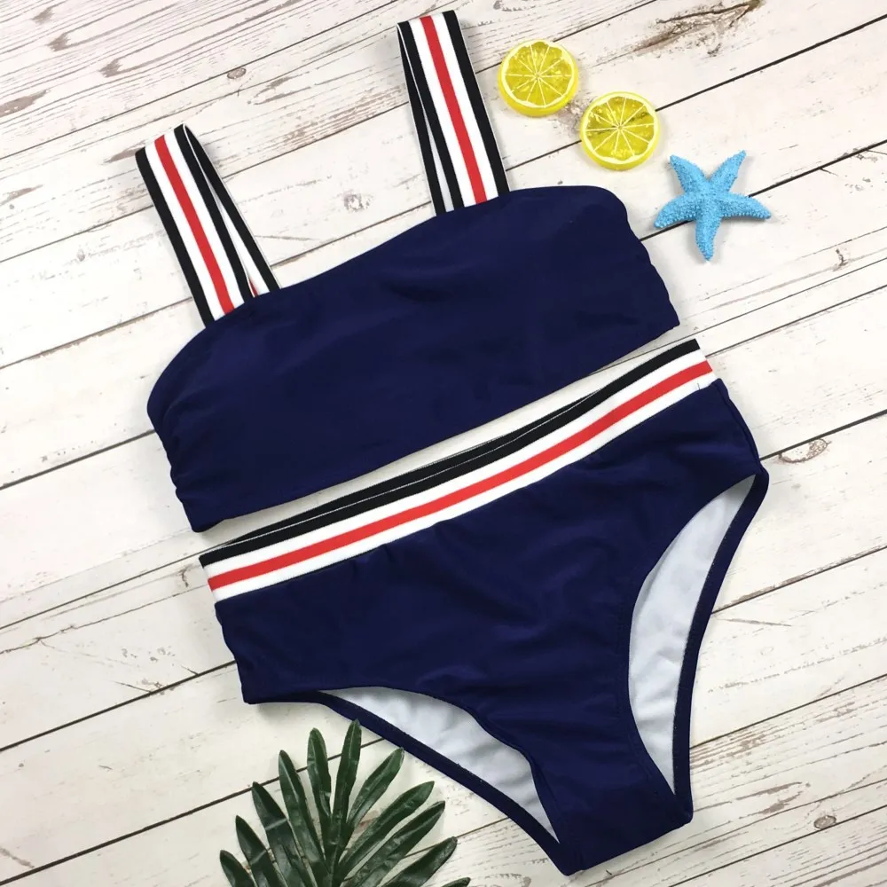 

High Leg Bandeau bikini set Swimwear female two pieces swimsuit High Waist Bikini Women Bathing Suit biquini