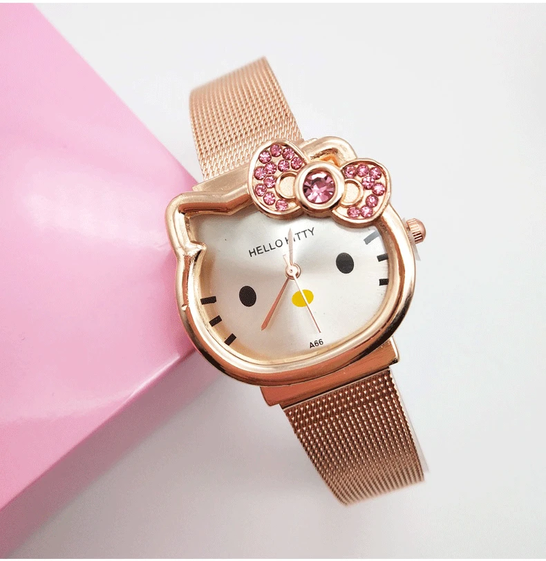 Быстрая доставка 50 шт./лот сумасшедшая распродажа часы Hello Kitty стальной ремешок