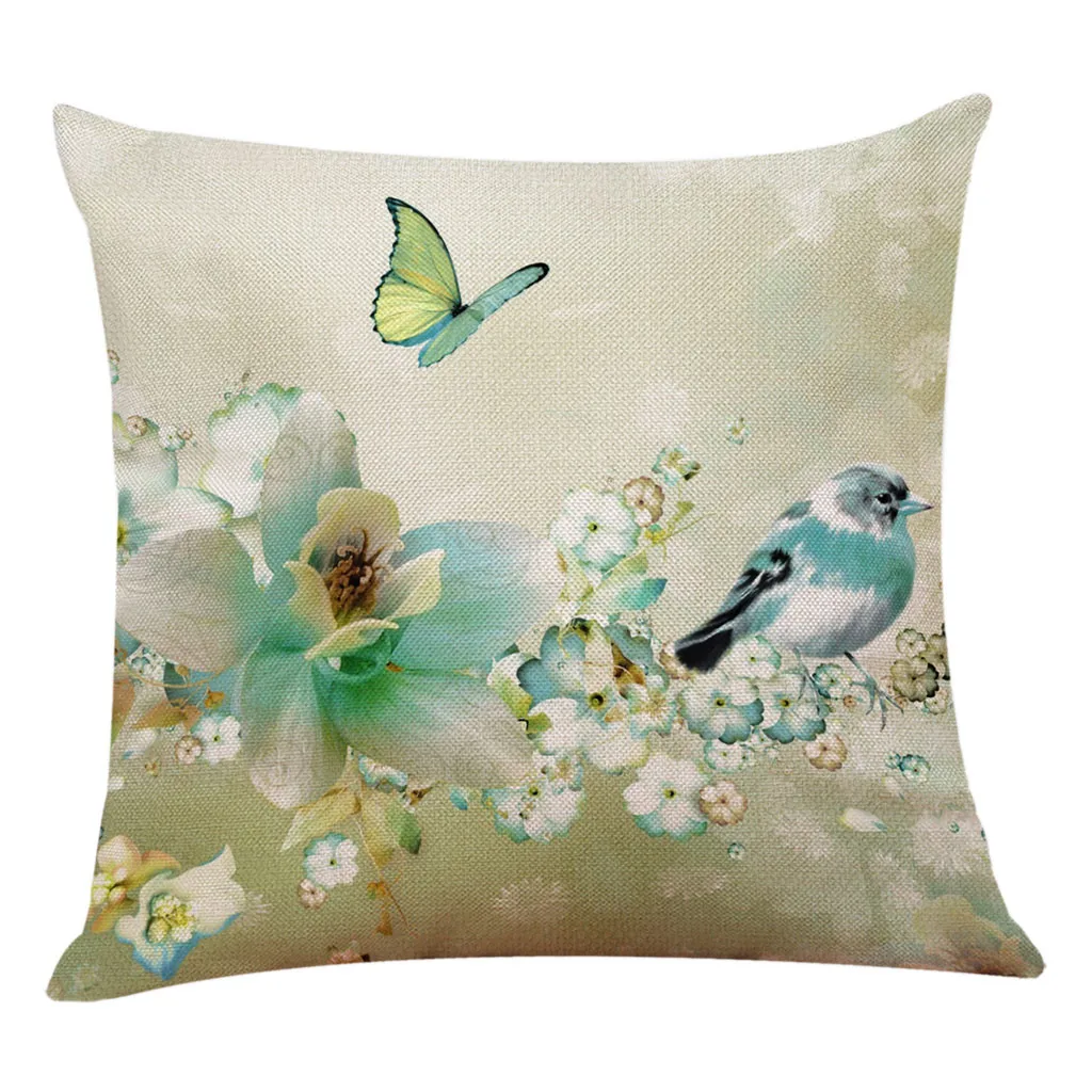 

Cotton Linen Square Pillow Case Throw Fashion Animal Bird Butterfly Flower Print Pillow Cover federe cuscino letto