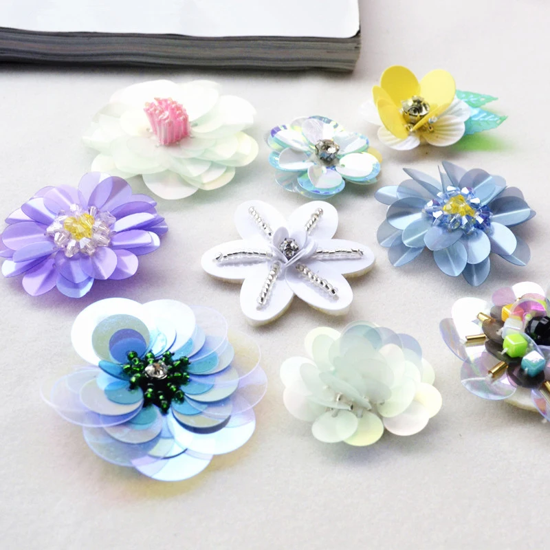 

Sewing On Beads Sequins Embroidered Flowers Clothes T-shirt Decorated Clothing Accessories Repair PatchTrumpet Handmade DIY