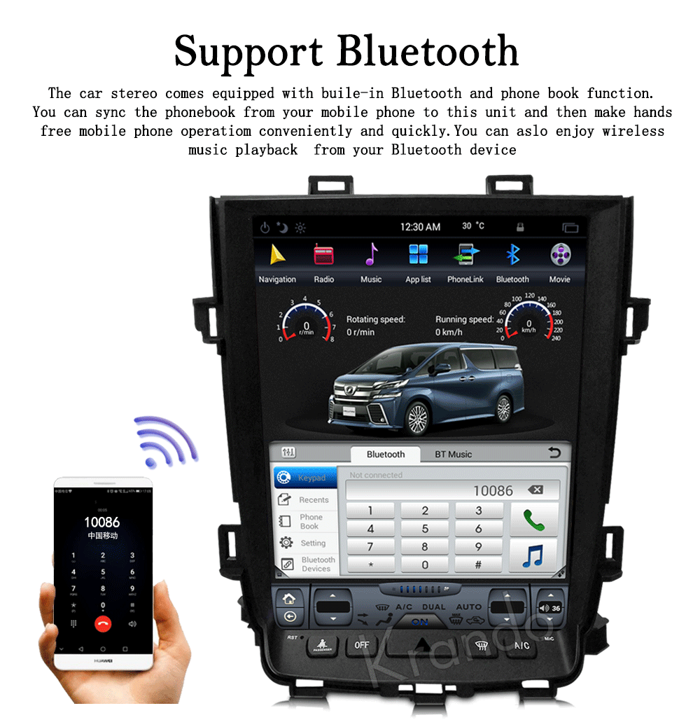 Best Krando Android 8.1 10.4" Tesla Vertical car multimedia player GPS for Toyota Alphard 2007-2013 radio audio navigation system BT 2