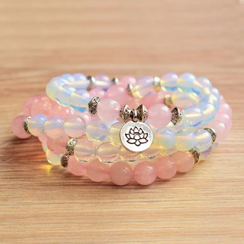 Браслет из 108 духовных камней натуральный Ge-mstone Mala Opalite RoseQuartz женский браслет с
