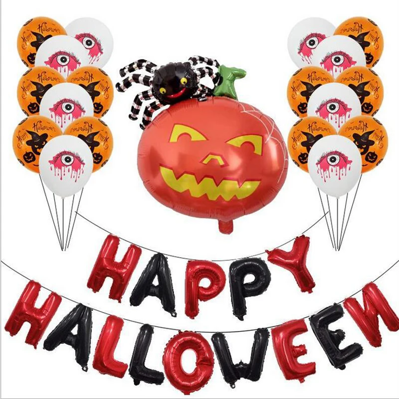 

Happy Halloween Foil Latex Balloon Set Scary Halloween Pumpkin Witch Ghost Air Balloons Banner Horror Party Favor Decorations