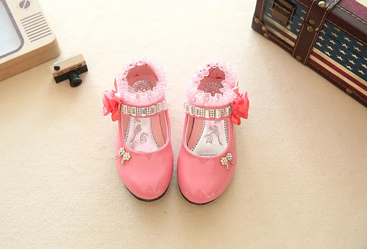 Тонкие туфли для девочек, весна-осень, детские кожаные модельные туфли принцессы Эльзы с бриллиантами и цветами для девочек, chaussure fille enfant 346
