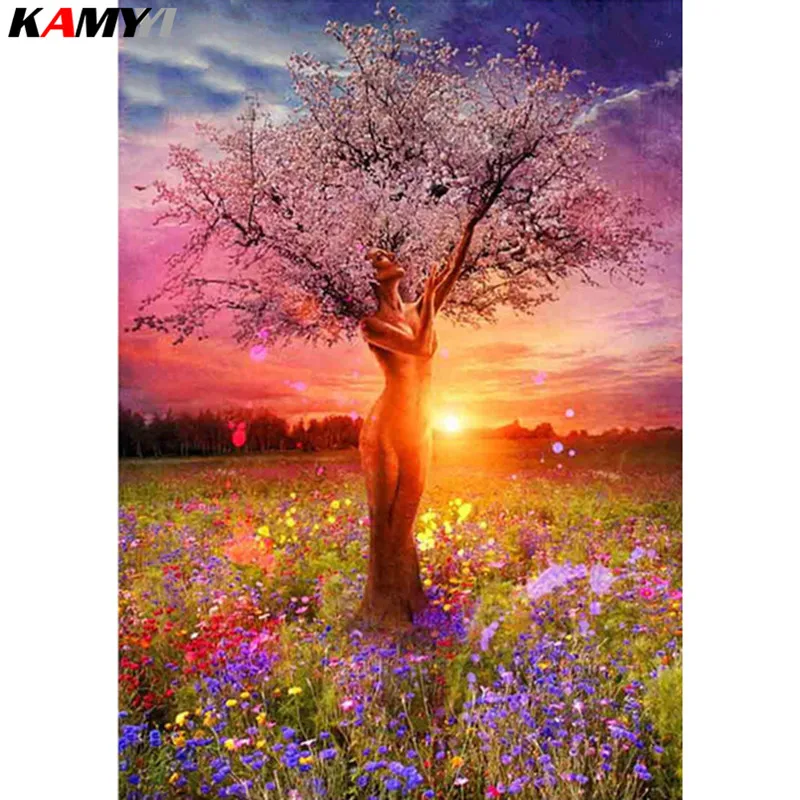 Full square  round diamond 5D DIY diamond painting woman and tree 3D embroidery cross stitch diamond mosaic rhinestone WHW