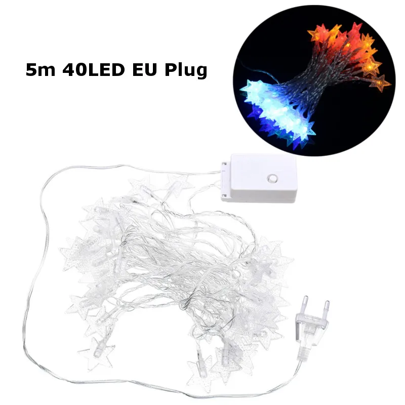 5M 40LEDs Plug-In Colorful Warm White Pure White Star Fairy String Light for Christmas Party AC220V