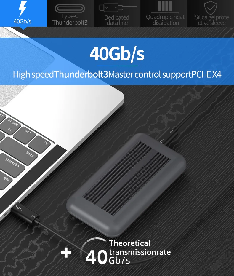 hard disk case 3.5 PCIe thunderbolt 3 m.2 NVME Enclosure ssd box case NVME with  thunderbolt 3 TYPE-C TO TYPE C 3.1 Cable USB3.1 M.2 PCIE SSD laptop hard disk case usb 3.0