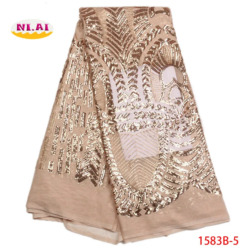 

African Lace Fabric In Gold Color, African High Quality Organza Net Lace, Newest Sequins Lace Fabric MR1583B