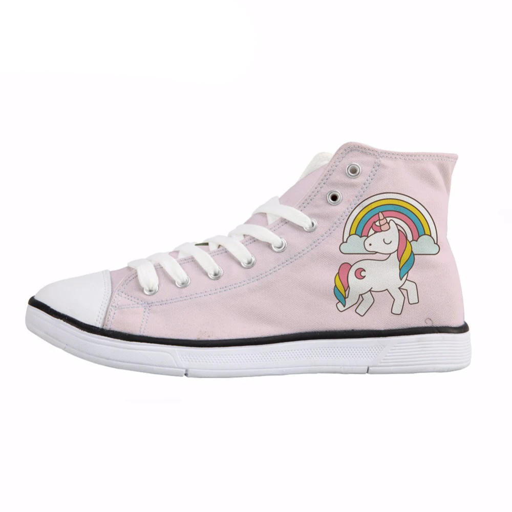 

NOISYDESIGNS Cartoon Unicorn Print Women Canvas Shoes Spring Breathable High Top Vulcanize Shoes Student Girl Pink Sneakers Lady