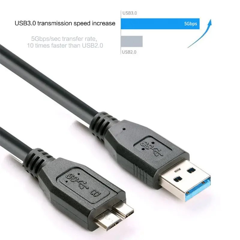 30CM 블랙 미니 휴대용 USB 3.0 남성 A-마이크로 B 데이터 케이블 코드, 외장 하드 드라이브 디스크용 리드와이어