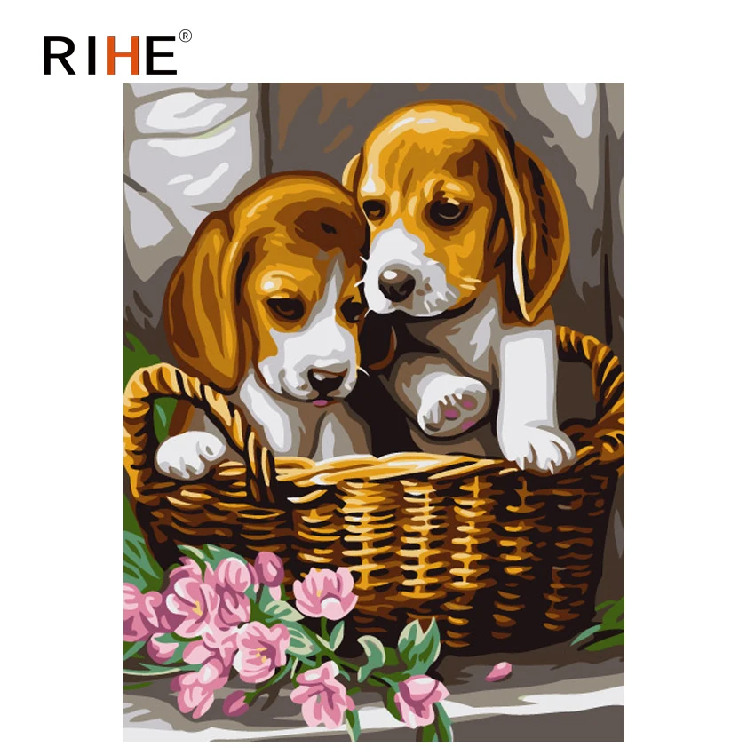 

RIHE Lively Dog Diy Painting By Numbers Animal Oil Painting On Canvas Hand Painted Cuadros Decoracion Modern Acrylic Paint Gift