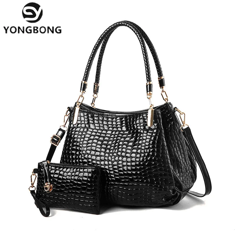 

YONGBONG Women Bag Messenger Bags Shoulder Handbag Women Top-Handle Crocodile Pattern Composite Bag Purse Wallet Patent Leather