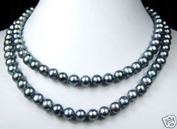 

FREE SHIPPING7-8mm Black FW Cultured Pearl Necklace Earring 34" AAA