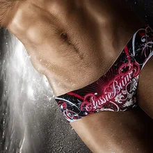 Мужские плавки с мультипликационным принтом, сексуальные треугольные плавки, мужские плавки, модные шорты для плавания для серфинга 205