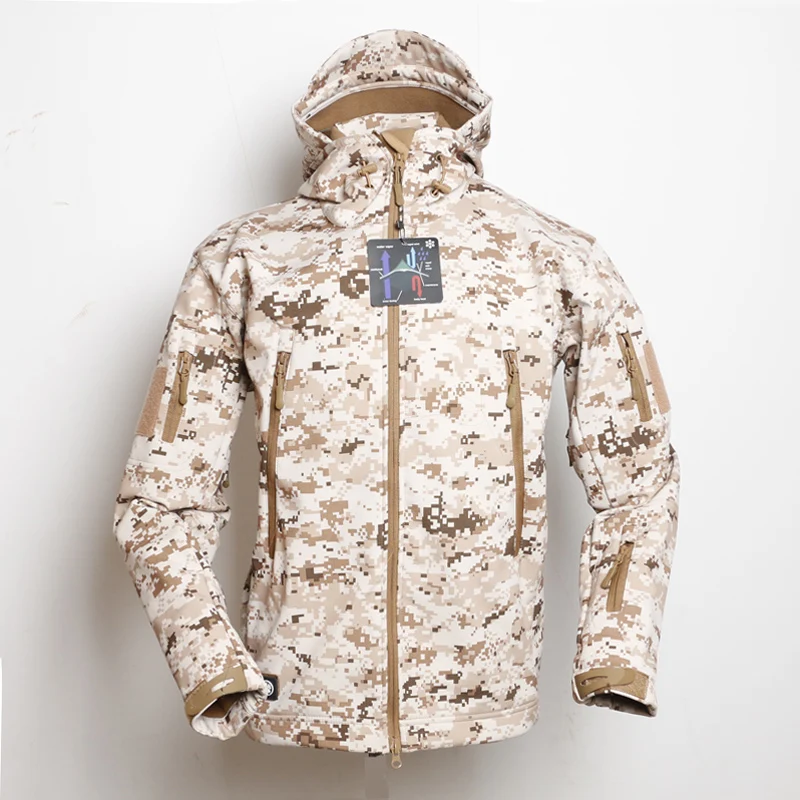 Externo de Pele de Tubarão Esporte com Capuz para Caça Jaqueta Militar Camuflagem Masculina Impermeável Tactical Revestimento Macio Uso Tad 10 High Quality Esporte e Lazer