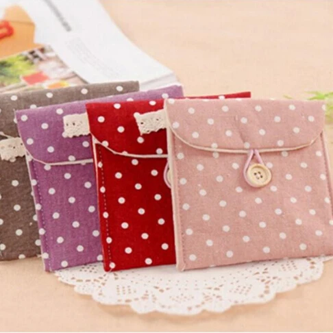 

Cotton Storages Bag Purse Case Polka Dot Female Hygiene Sanitary Napkins Package Coin Bag 12.5x12.2cm