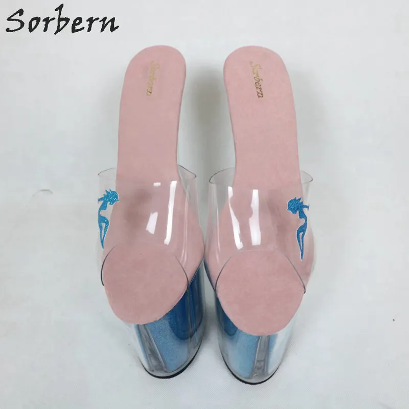Sorbern/разноцветные блестящие шлепанцы; женские прозрачные Летние слипоны из пвх; 8 дюймов; очень высокий каблук; горки для улицы с открытым носком