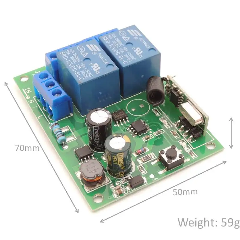 

2 Channel 433Mhz AC 110/220V Operated RF Relay Switch Receiver For Lamp & Eletrical Devices Switch Control Wireless Control