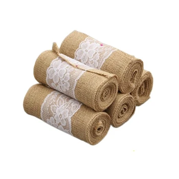 

15CMX 240CM Jute Retro Ribbon Lace Chair Yarn Primary Color Lace Shoulder Band For Wedding Table Decoration